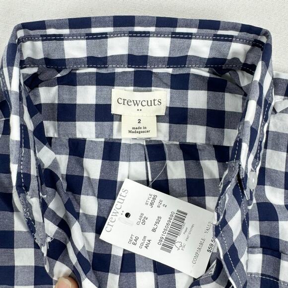 J. Crew Crewcuts Boys Long Sleeve Flex Patterned Washed Shirt 2 Gingham Navy - Picture 2 of 8